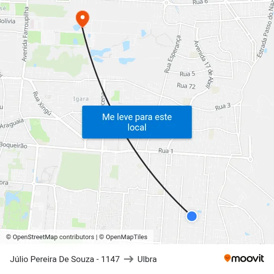 Júlio Pereira De Souza - 1147 to Ulbra map