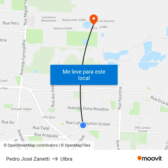 Pedro José Zanetti to Ulbra map