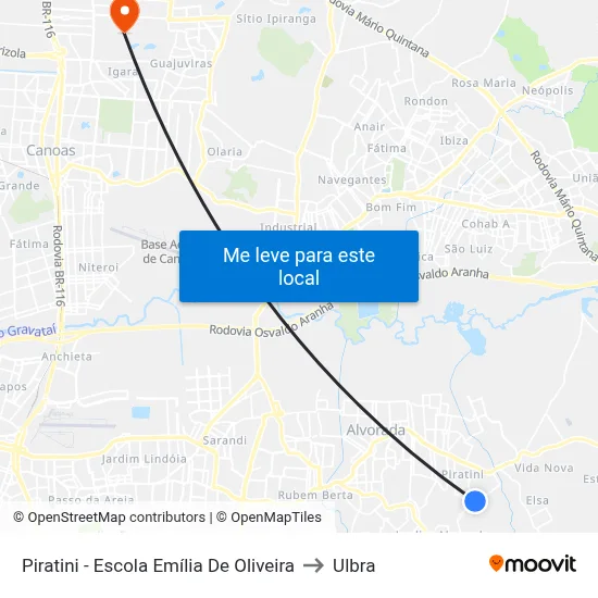 Piratini - Escola Emília De Oliveira to Ulbra map