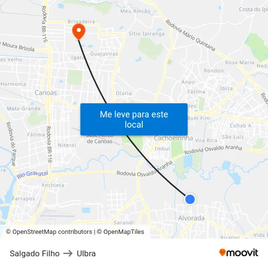 Salgado Filho to Ulbra map