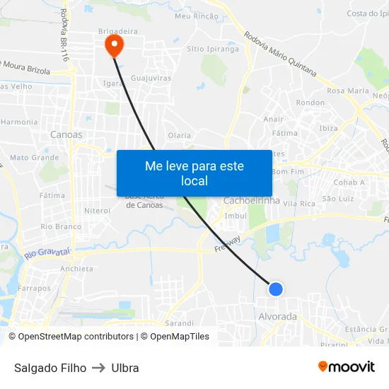 Salgado Filho to Ulbra map