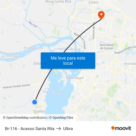 Br-116 - Acesso Santa Rita to Ulbra map