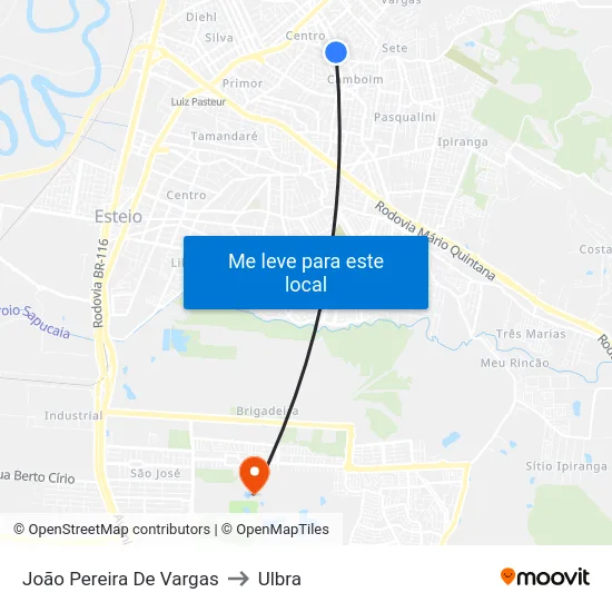 João Pereira De Vargas to Ulbra map