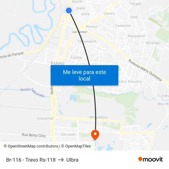 Br-116 - Trevo Rs-118 to Ulbra map