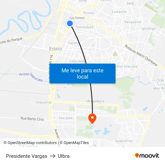 Presidente Vargas to Ulbra map