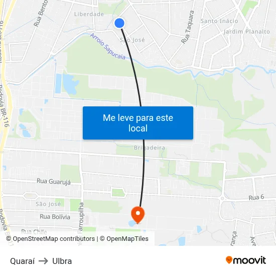 Quaraí to Ulbra map