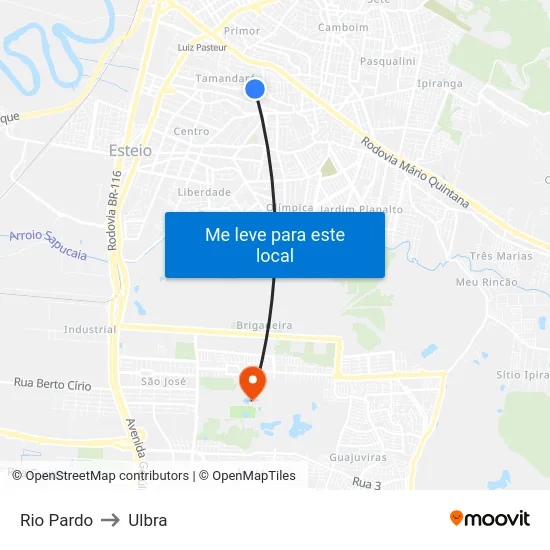 Rio Pardo to Ulbra map