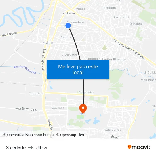 Soledade to Ulbra map