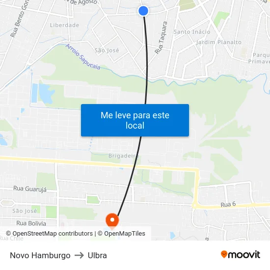 Novo Hamburgo to Ulbra map