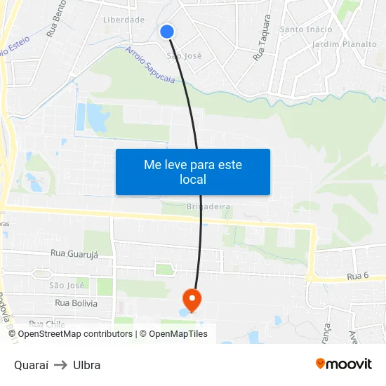 Quaraí to Ulbra map