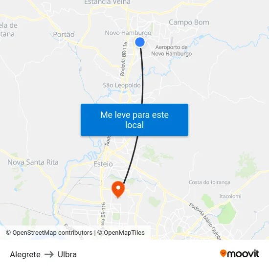 Alegrete to Ulbra map