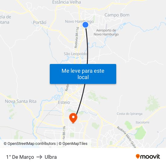 1° De Março to Ulbra map
