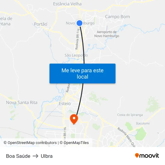 Boa Saúde to Ulbra map