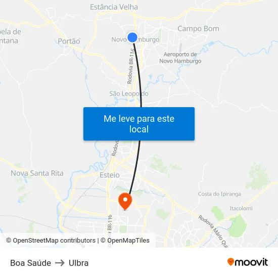 Boa Saúde to Ulbra map