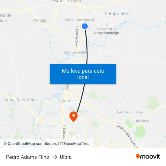 Pedro Adams Filho to Ulbra map