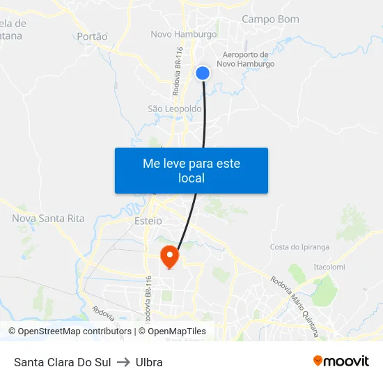 Santa Clara Do Sul to Ulbra map