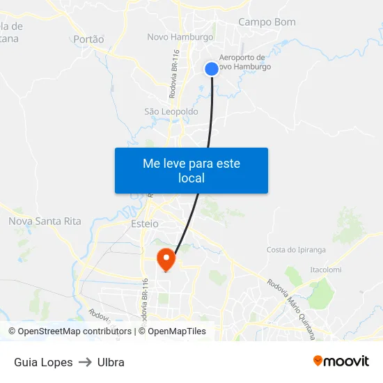 Guia Lopes to Ulbra map