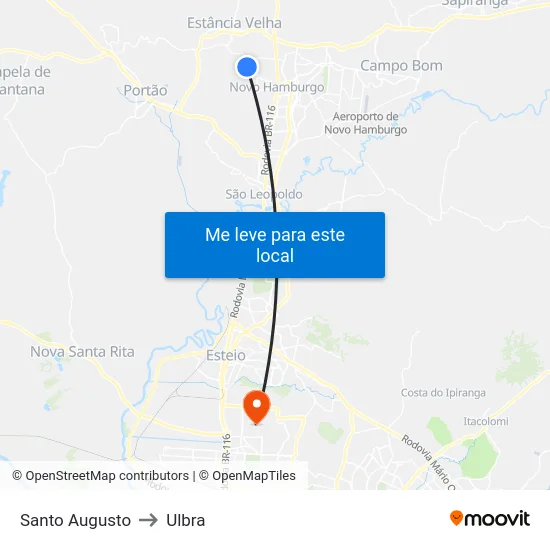 Santo Augusto to Ulbra map