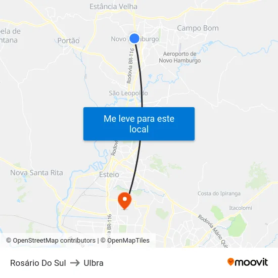 Rosário Do Sul to Ulbra map