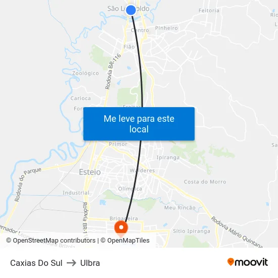 Caxias Do Sul to Ulbra map