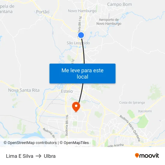 Lima E Silva to Ulbra map