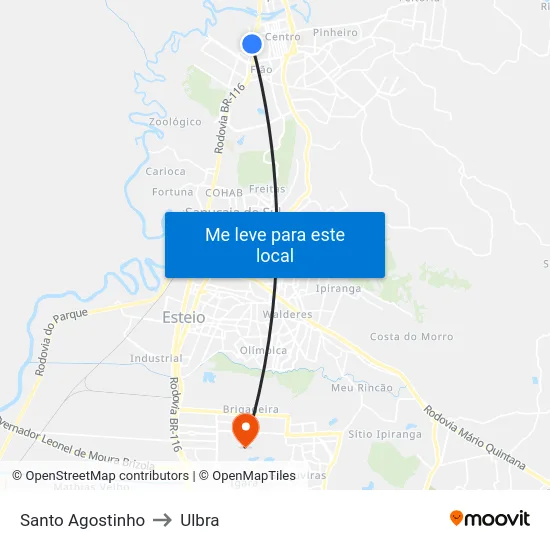 Santo Agostinho to Ulbra map