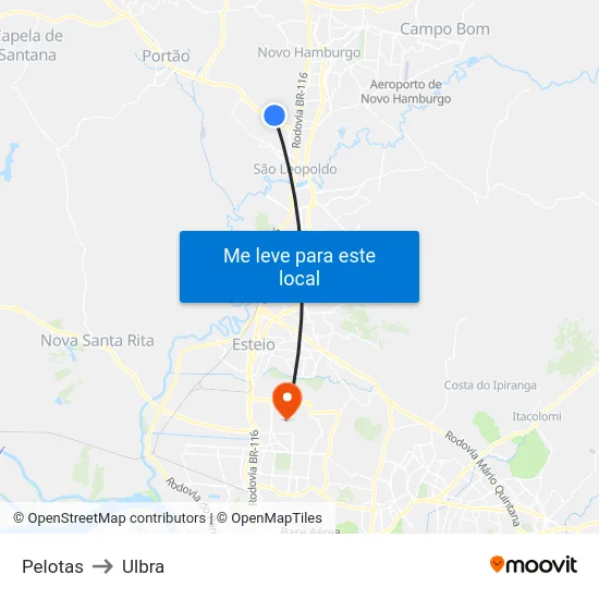 Pelotas to Ulbra map