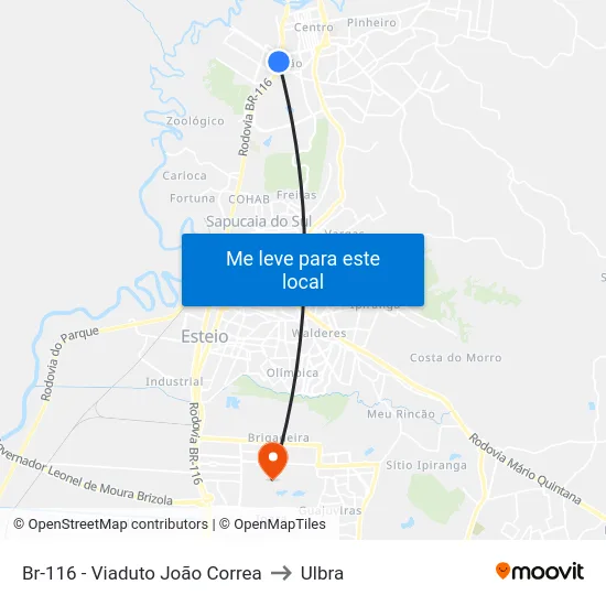 Br-116 - Viaduto João Correa to Ulbra map