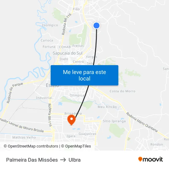 Palmeira Das Missões to Ulbra map