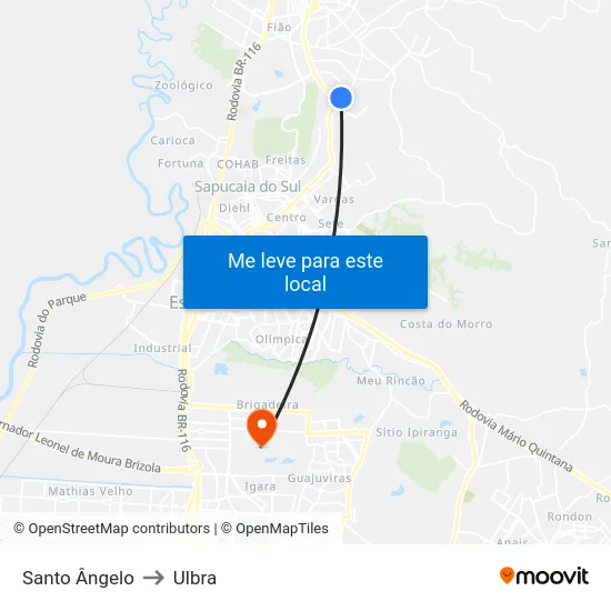 Santo Ângelo to Ulbra map