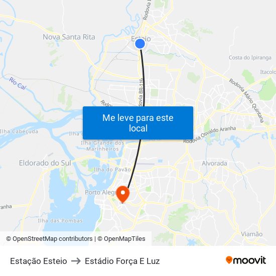 Estação Esteio to Estádio Força E Luz map