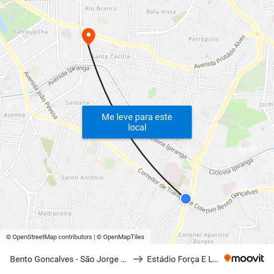 Bento Goncalves - São Jorge Cb to Estádio Força E Luz map