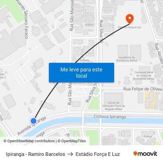 Ipiranga - Ramiro Barcelos to Estádio Força E Luz map