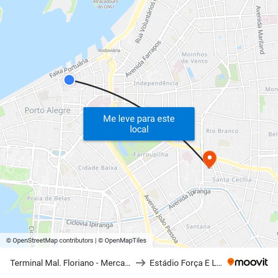Terminal Mal. Floriano - Mercado to Estádio Força E Luz map