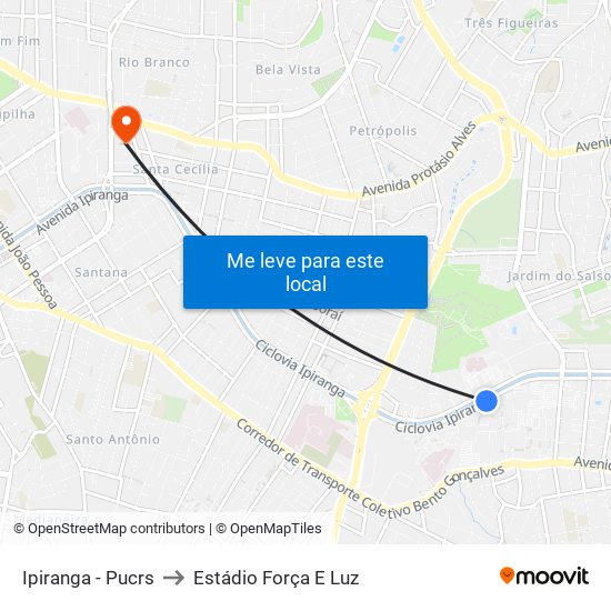 Ipiranga - Pucrs to Estádio Força E Luz map