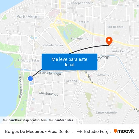 Borges De Medeiros - Praia De Belas Shopping Cb to Estádio Força E Luz map