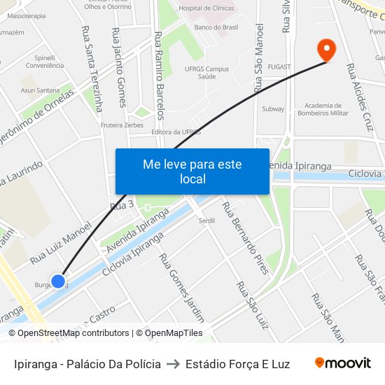 Ipiranga - Palácio Da Polícia to Estádio Força E Luz map