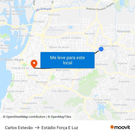 Carlos Estevão to Estádio Força E Luz map