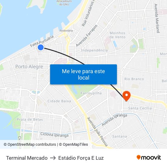 Terminal Mercado to Estádio Força E Luz map