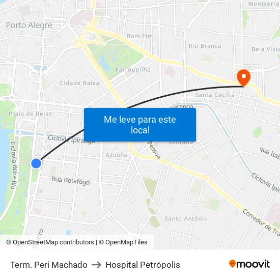 Term. Peri Machado to Hospital Petrópolis map