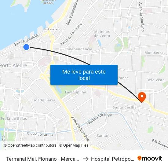 Terminal Mal. Floriano - Mercado to Hospital Petrópolis map