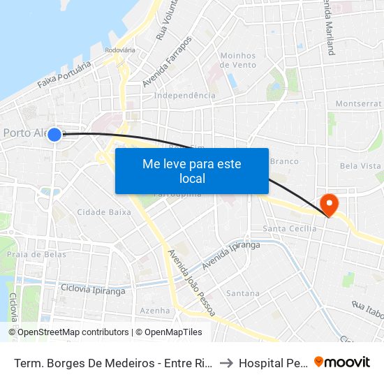 Term. Borges De Medeiros - Entre Riachuelo E Jerônimo to Hospital Petrópolis map