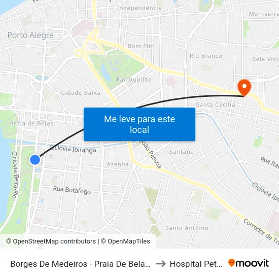 Borges De Medeiros - Praia De Belas Shopping Cb to Hospital Petrópolis map