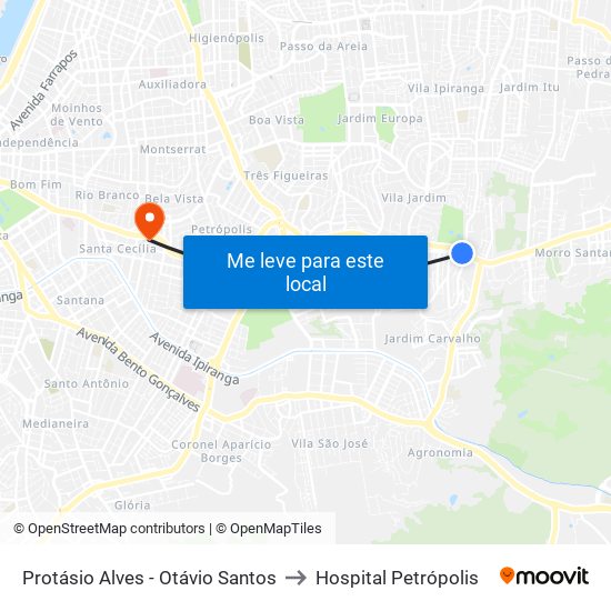 Protásio Alves - Otávio Santos to Hospital Petrópolis map