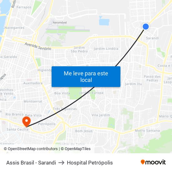 Assis Brasil - Sarandi to Hospital Petrópolis map