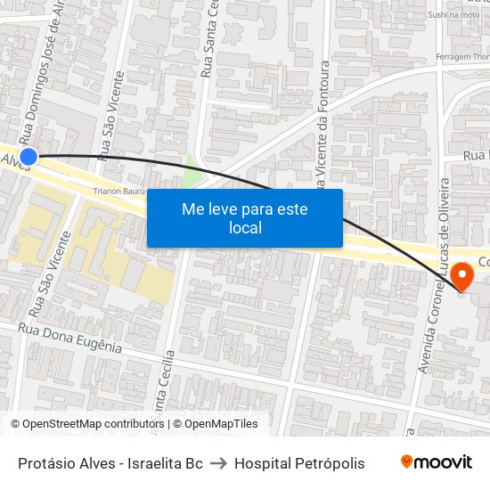 Protásio Alves - Israelita Bc to Hospital Petrópolis map