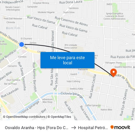 Osvaldo Aranha - Hps (Fora Do Corredor) to Hospital Petrópolis map