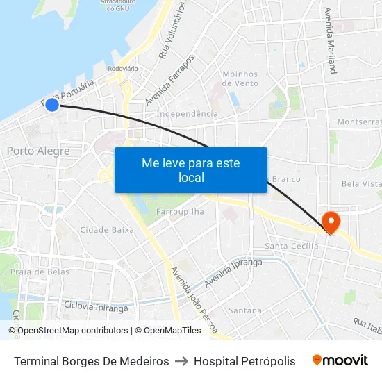 Terminal Borges De Medeiros to Hospital Petrópolis map