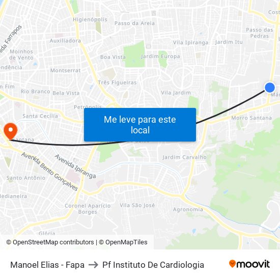 Manoel Elias - Fapa to Pf Instituto De Cardiologia map