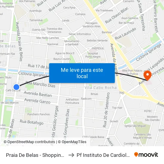 Praia De Belas - Shopping Bc to Pf Instituto De Cardiologia map